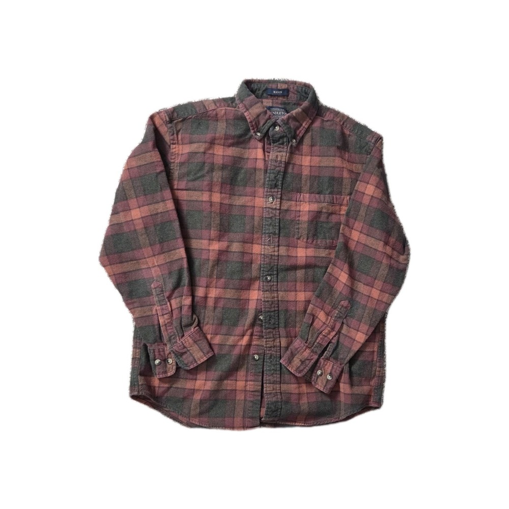 Vtg Pendleton Mason Flannel Shirt Men's Sz M Red Green Orange Plaid Button Down